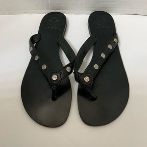 Tory Burch | Leather Black/Silver Ricki Sandals 9